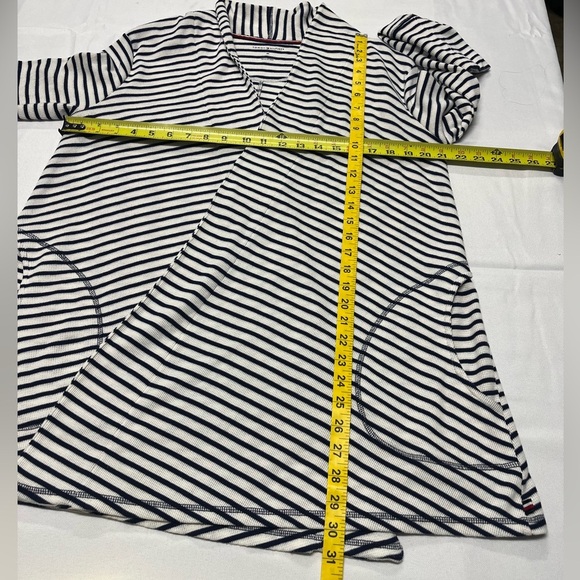 Tommy Hilfiger Nautical Slub Knit Thermal Open Wrap Cardigan Navy/White Stripes - Picture 6 of 9